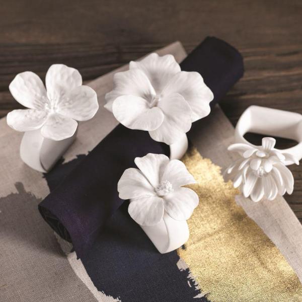 Zodax Assorted Bone China Flower Napkin Ring (s/4)